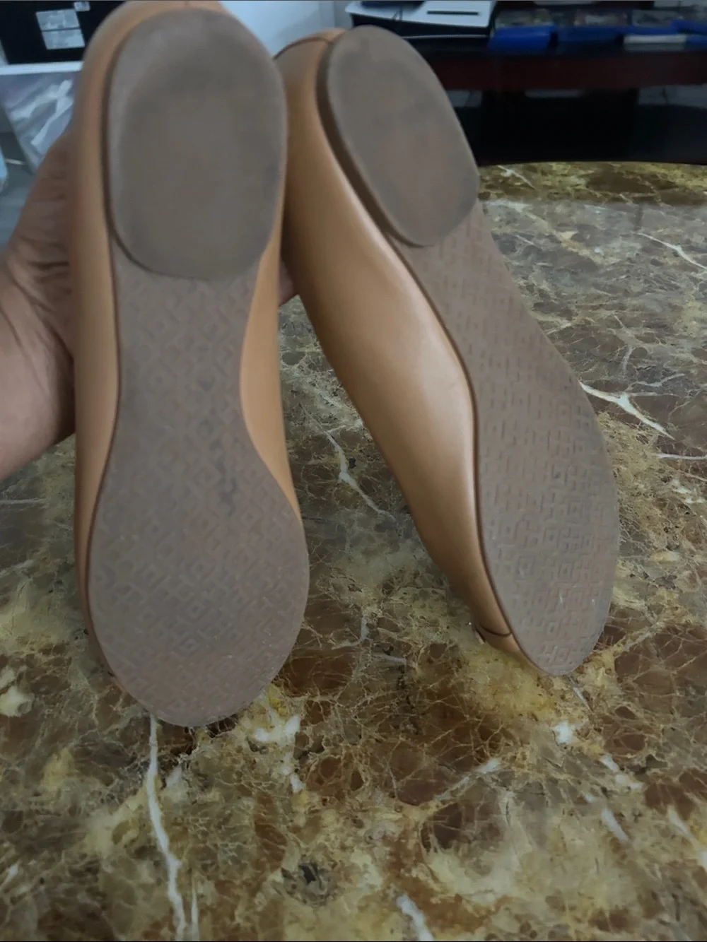 Tory Burch Tan Leather Logo Ballet Flats